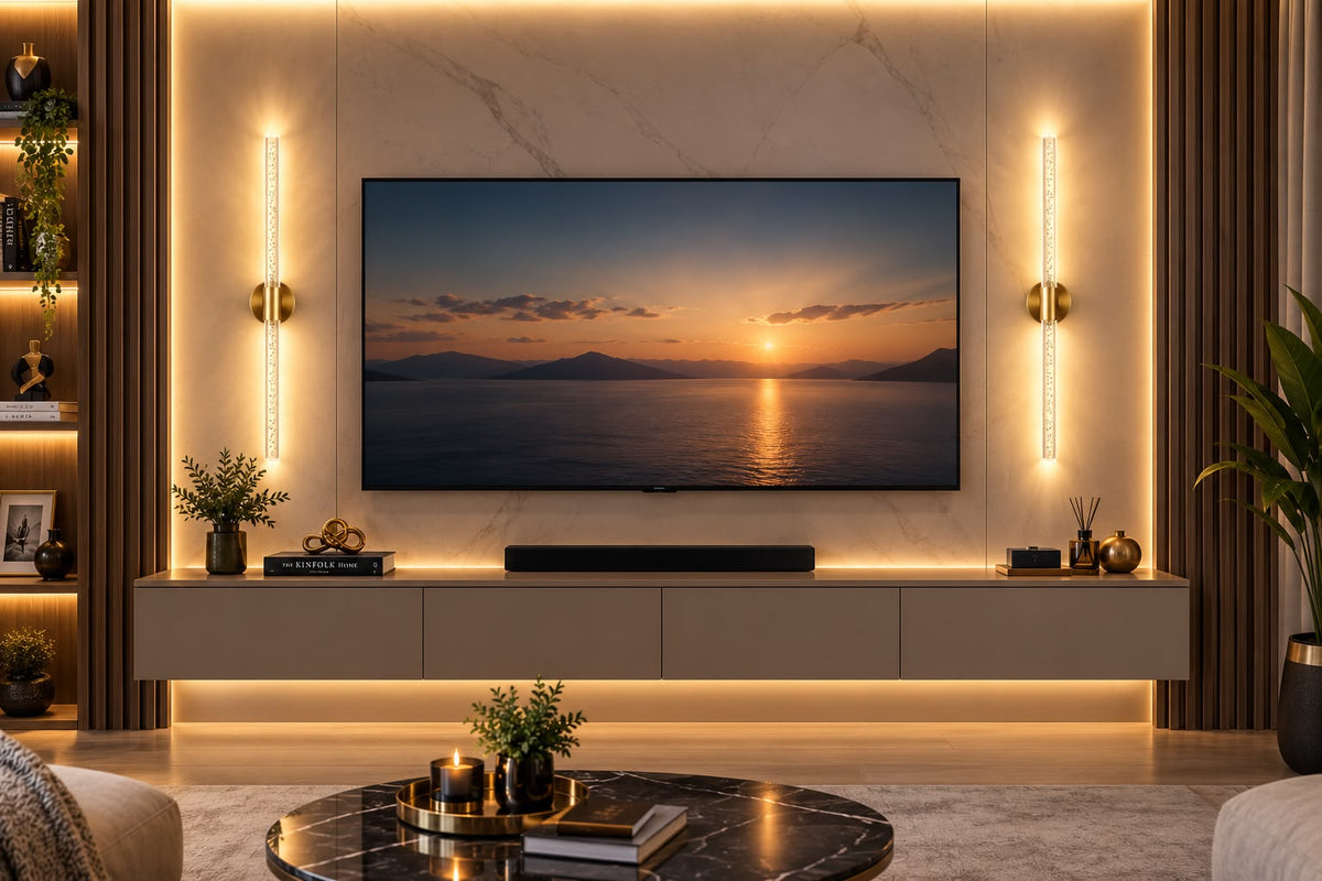 Nova 830 TV Ünitesi & TV Yanı Modern İkili LED Aplik - Gold Kasa - Günışığı Led - Pilli