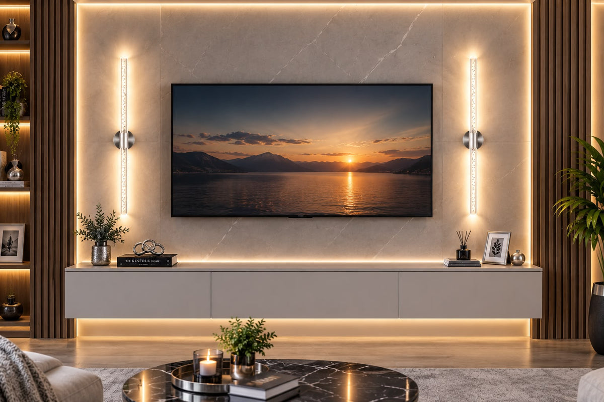 Nova 830 TV Ünitesi & TV Yanı Modern İkili LED Aplik - Gümüş Kasa - Günışığı Led - Elektrikli