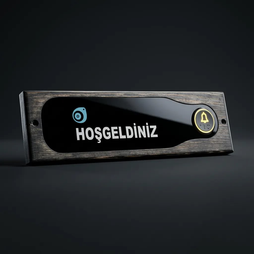 BHBACKHOME ANTRASİT AHŞAP HOŞGELDİNİZ KAPI ZİL BUTONU
