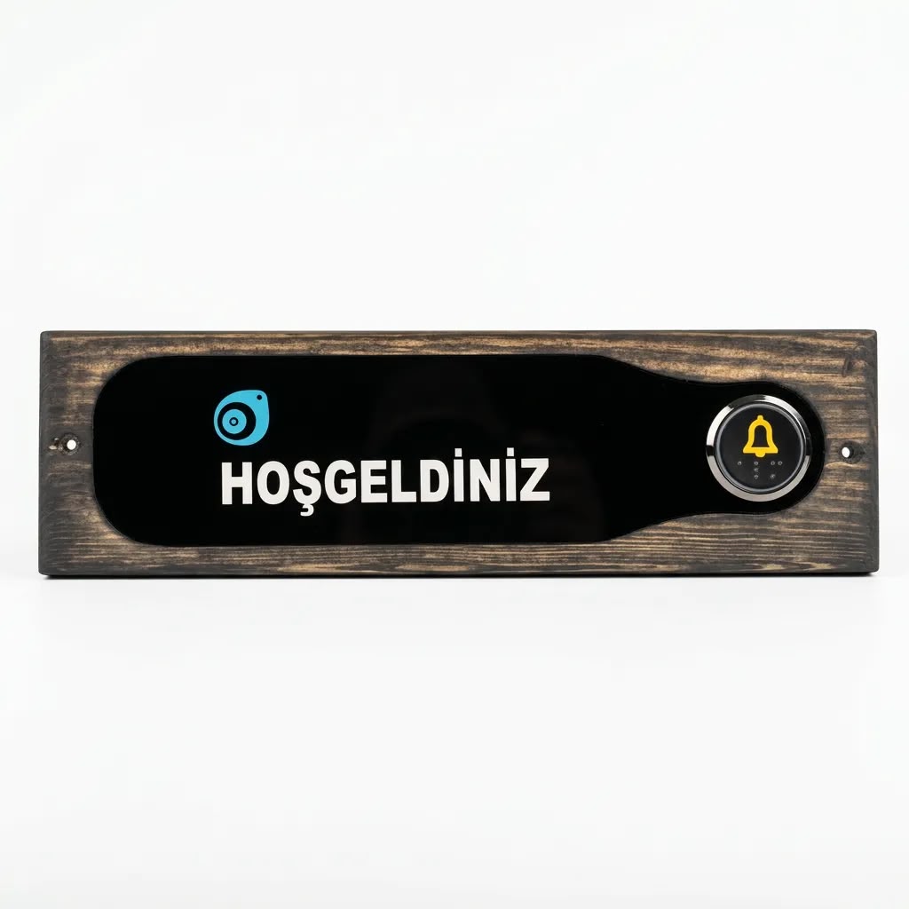 BHBACKHOME ANTRASİT AHŞAP HOŞGELDİNİZ KAPI ZİL BUTONU