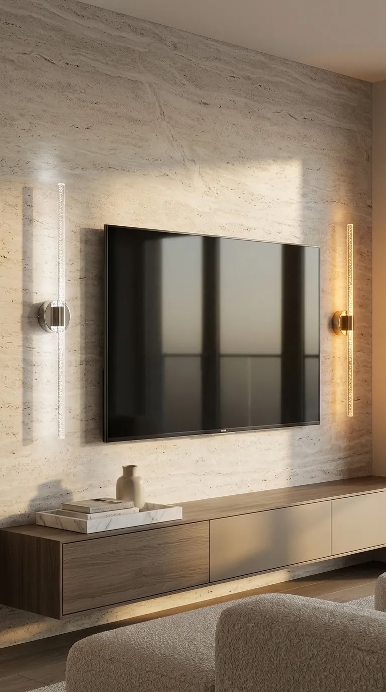 Nova 815 TV Ünitesi & TV Yanı Modern İkili LED Aplik - Gümüş - Günışığı  - Pilli