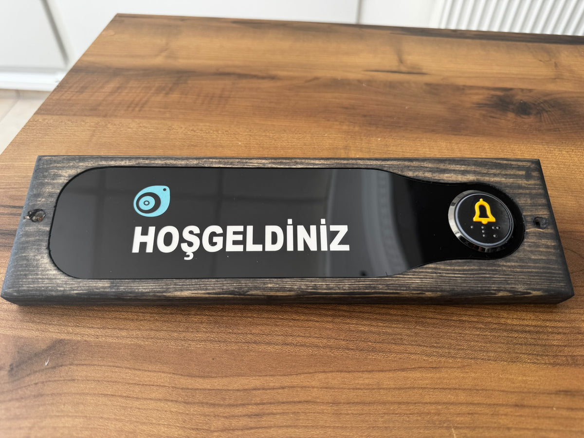 BHBACKHOME ANTRASİT AHŞAP HOŞGELDİNİZ KAPI ZİL BUTONU
